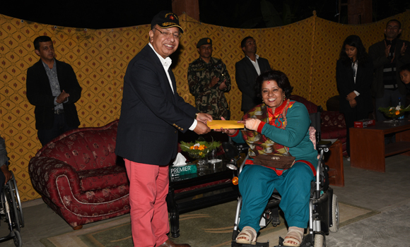 Chief of the Army Staff (COAS) of Nepali Army, Gen Rajendra Chhetri, on personal capacity, handed over Rs. 51,000 to Ms. Gayetri Dahal, Chairperson of Nepal Spinal Injury Sports Association on November 18, 2017.